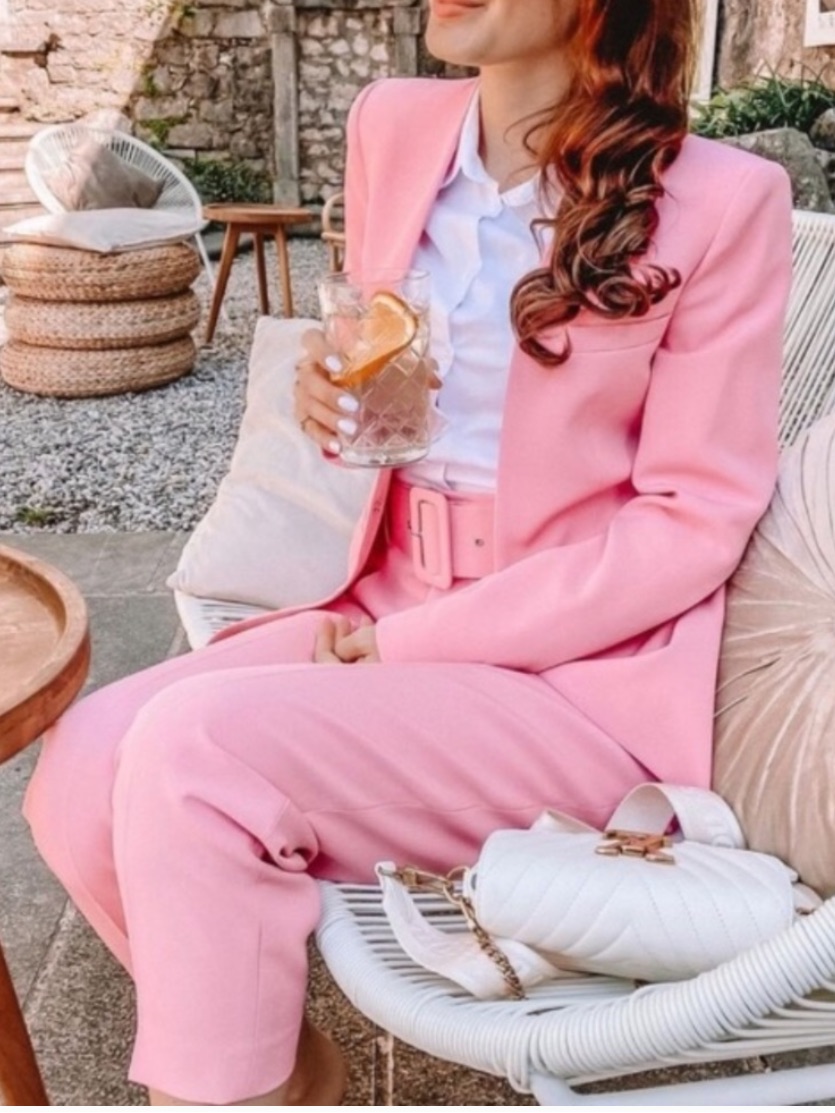 Nwt Zara Pink Lapeless Tailored Blazer And Belted Trousers Set